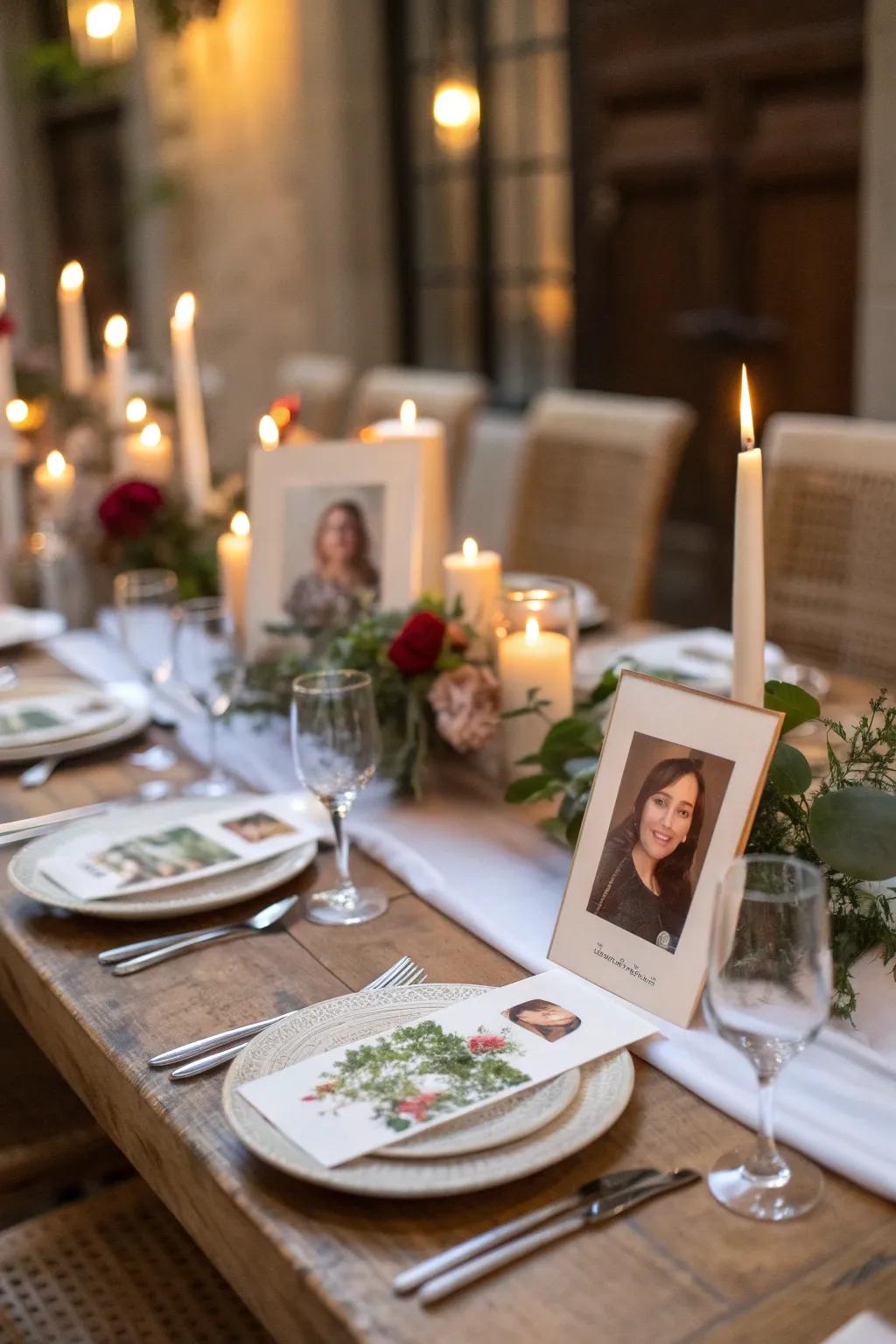 Photo seating cards let attendees feel cherished.