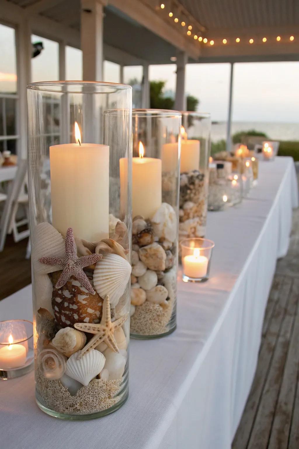 Bring the beach to your wedding with seashell centerpieces.