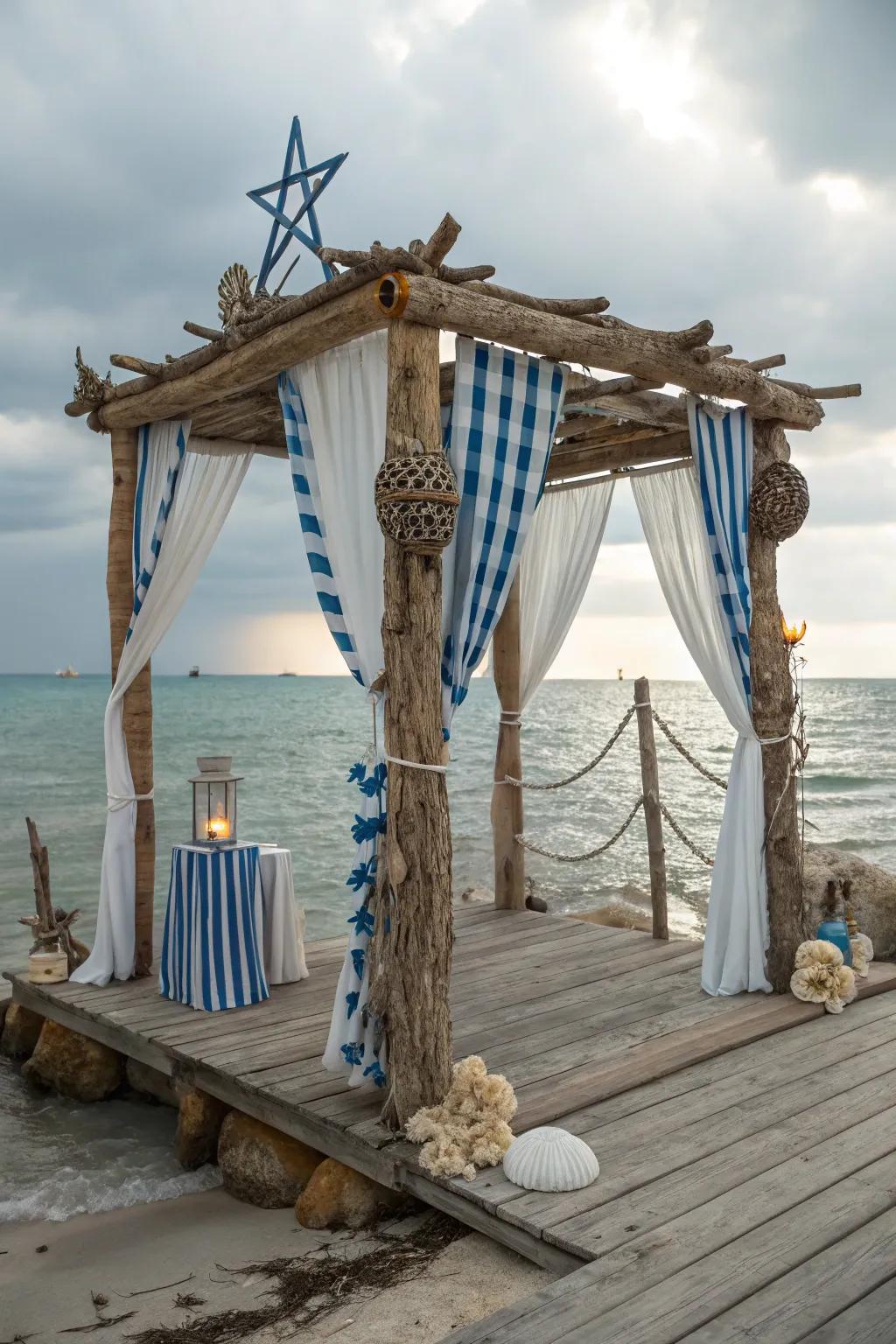Enjoy a beachside retreat with nautical elements in your dock gazebo.