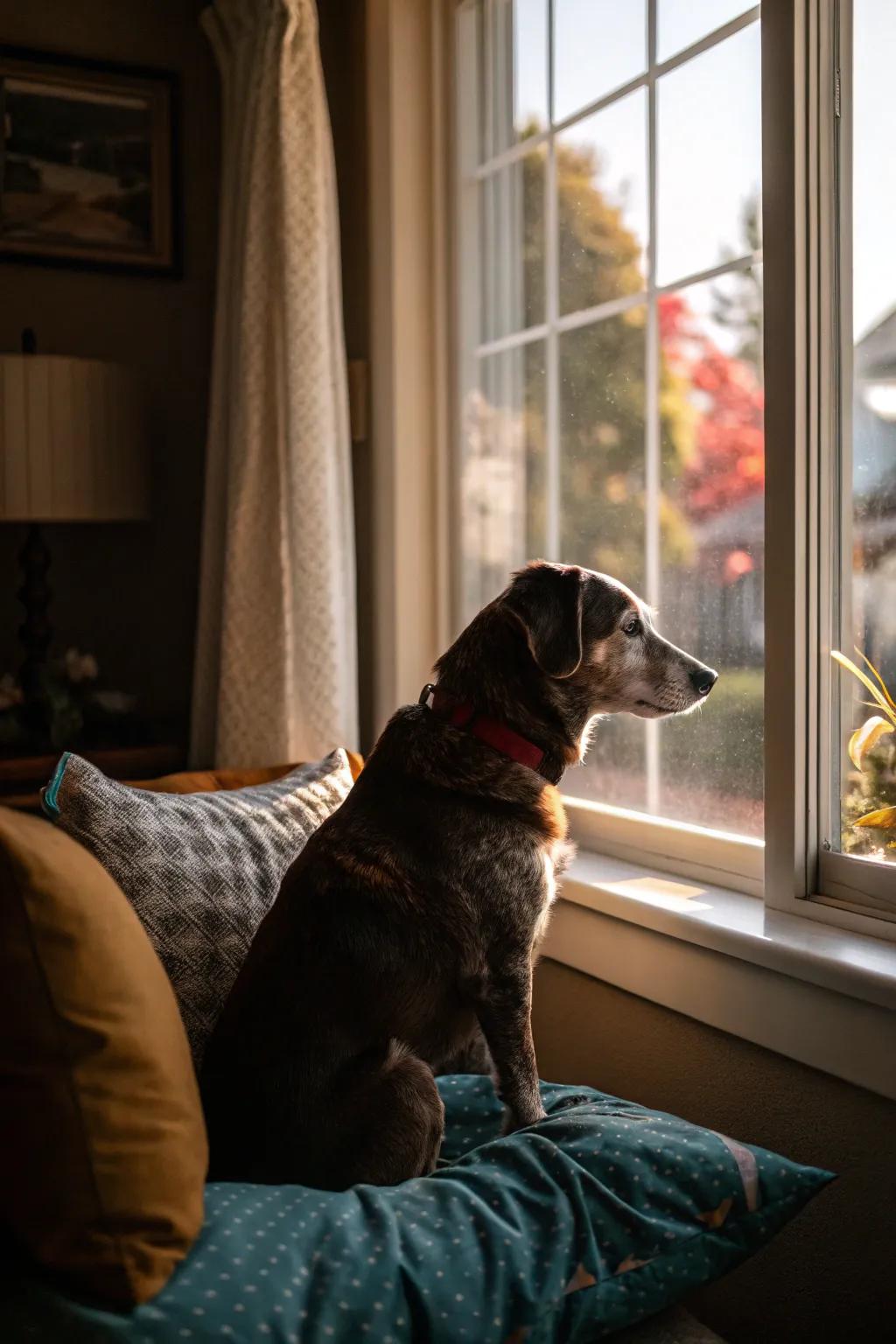 A cozy dog nook beside the window, ideal for savoring the view and basking under the sun.