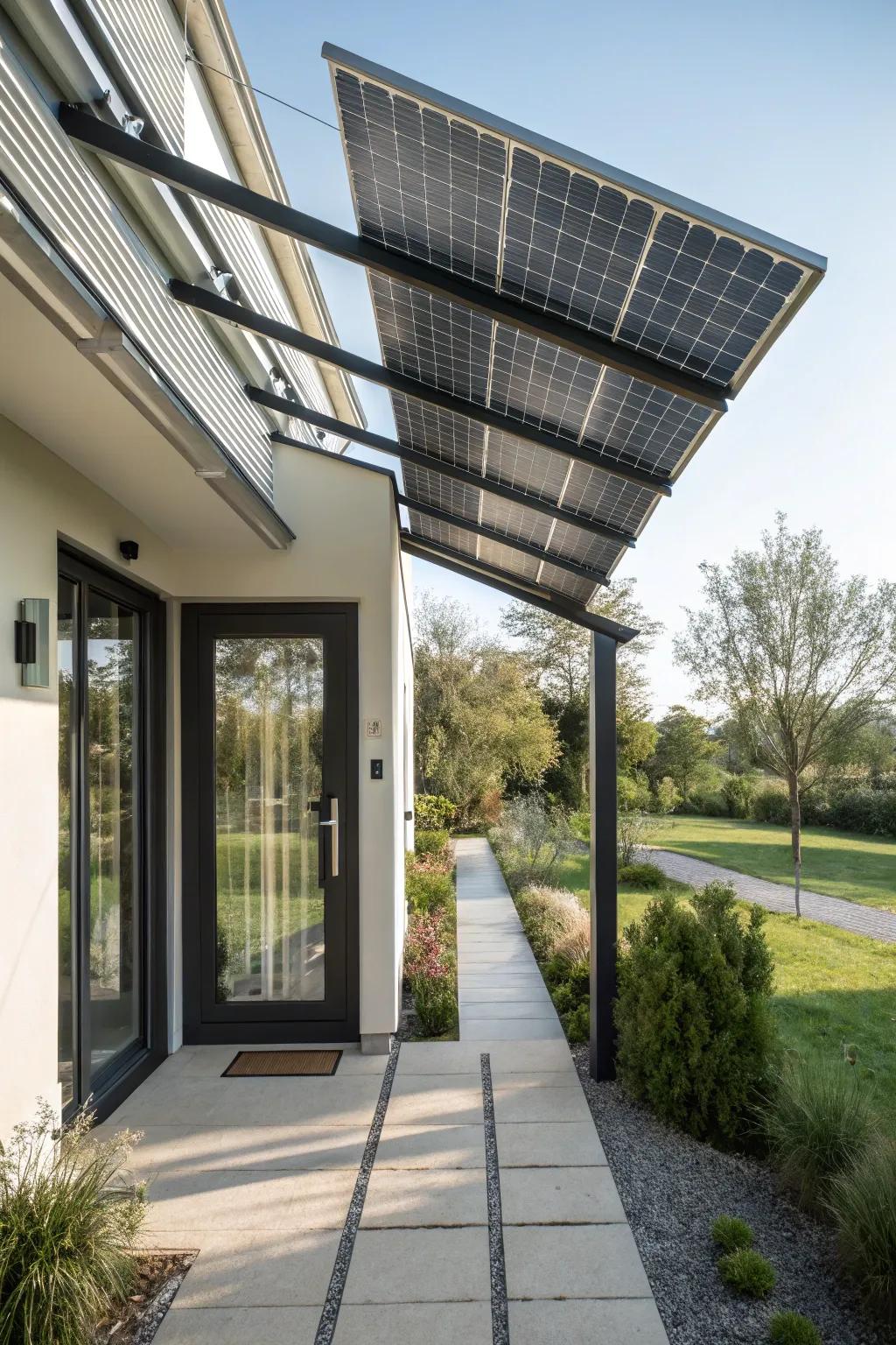 A sun-powered panel shelter offering both shade and energy efficiency.