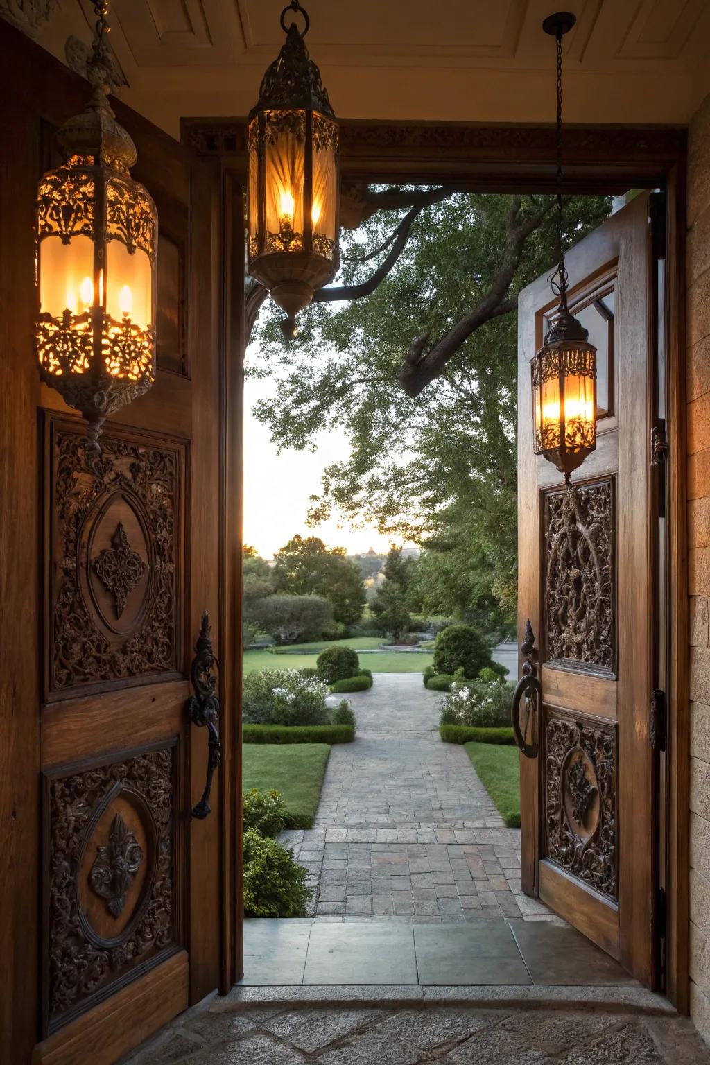 Brighten your entrance with suspended luminaries.