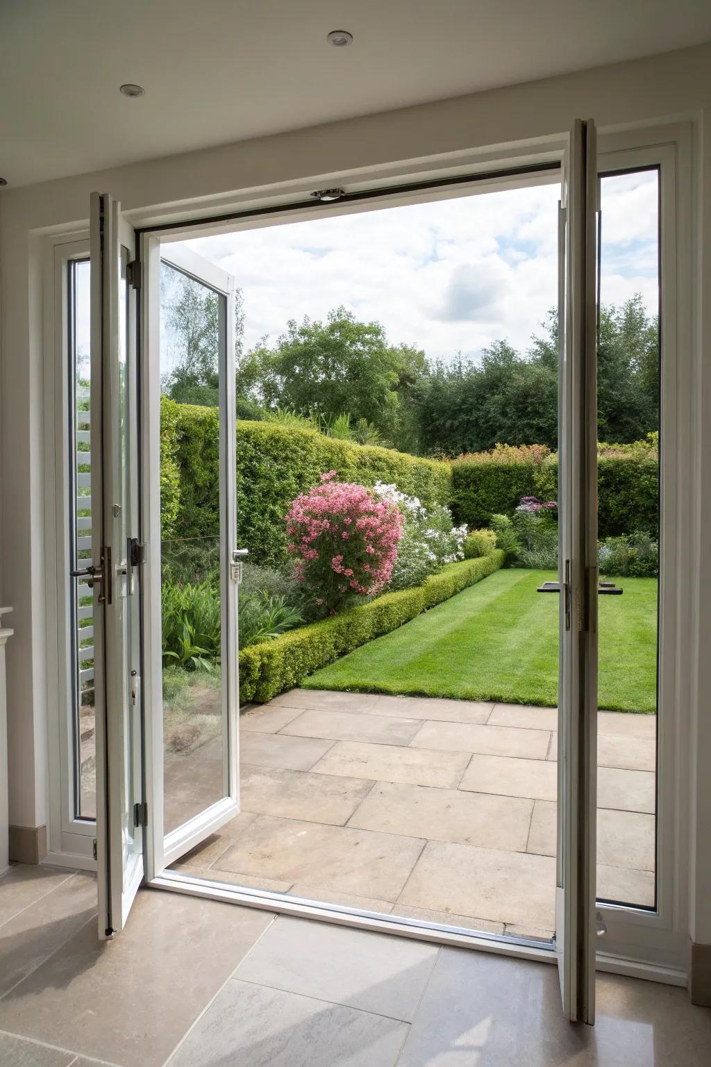 Create a smooth flow between indoors and outdoors using folding doors.