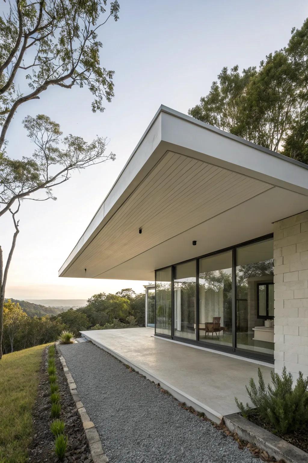 A minimalist level roof on a contemporary home.