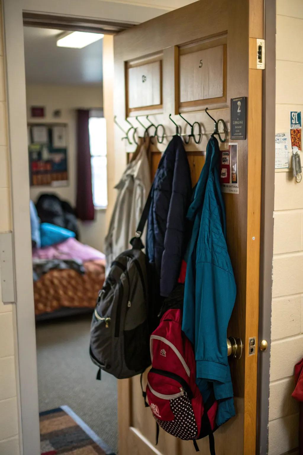Make the most of unused space with over-the-door hooks.