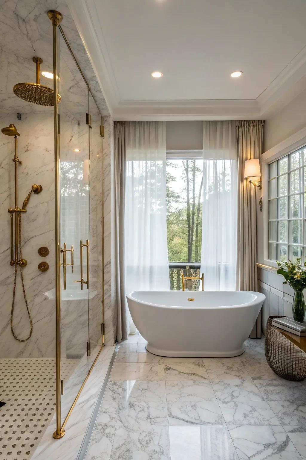 Combine luxury and use with a detached tub and double shower.