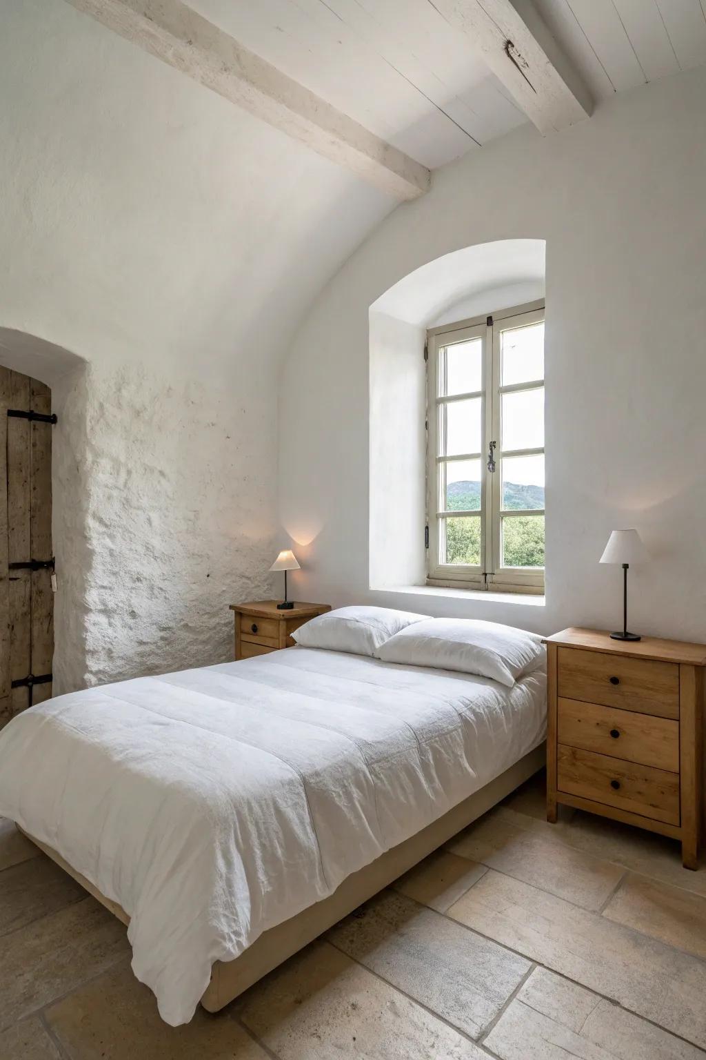 A minimalist bedroom featuring uncluttered design and open space.
