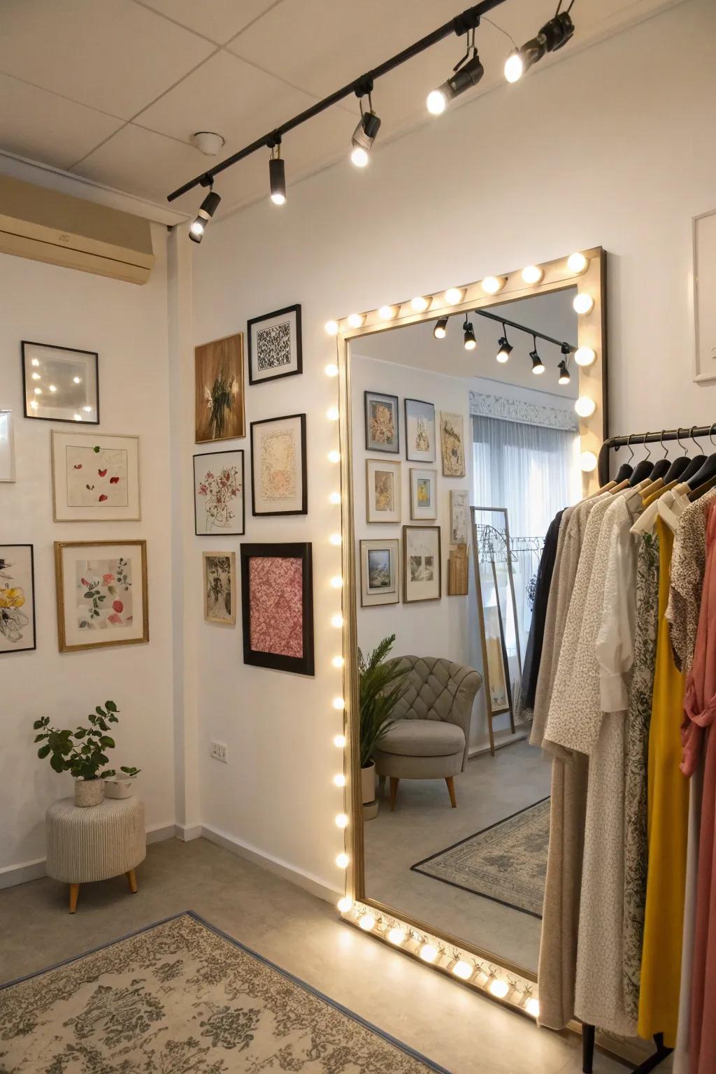 An art feature wall adds depth and personal flair.