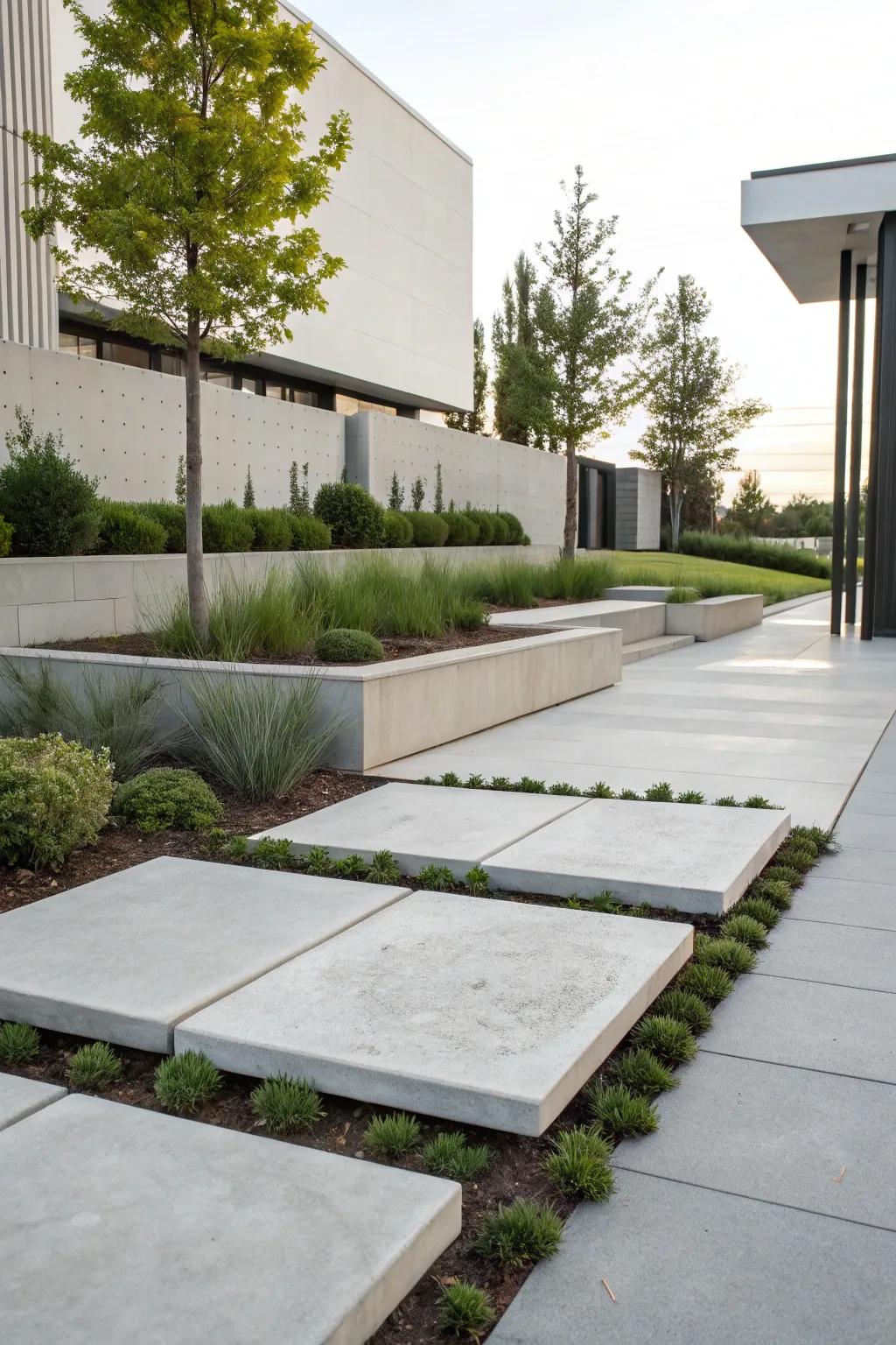 Minimalist concrete pavers for a contemporary touch.
