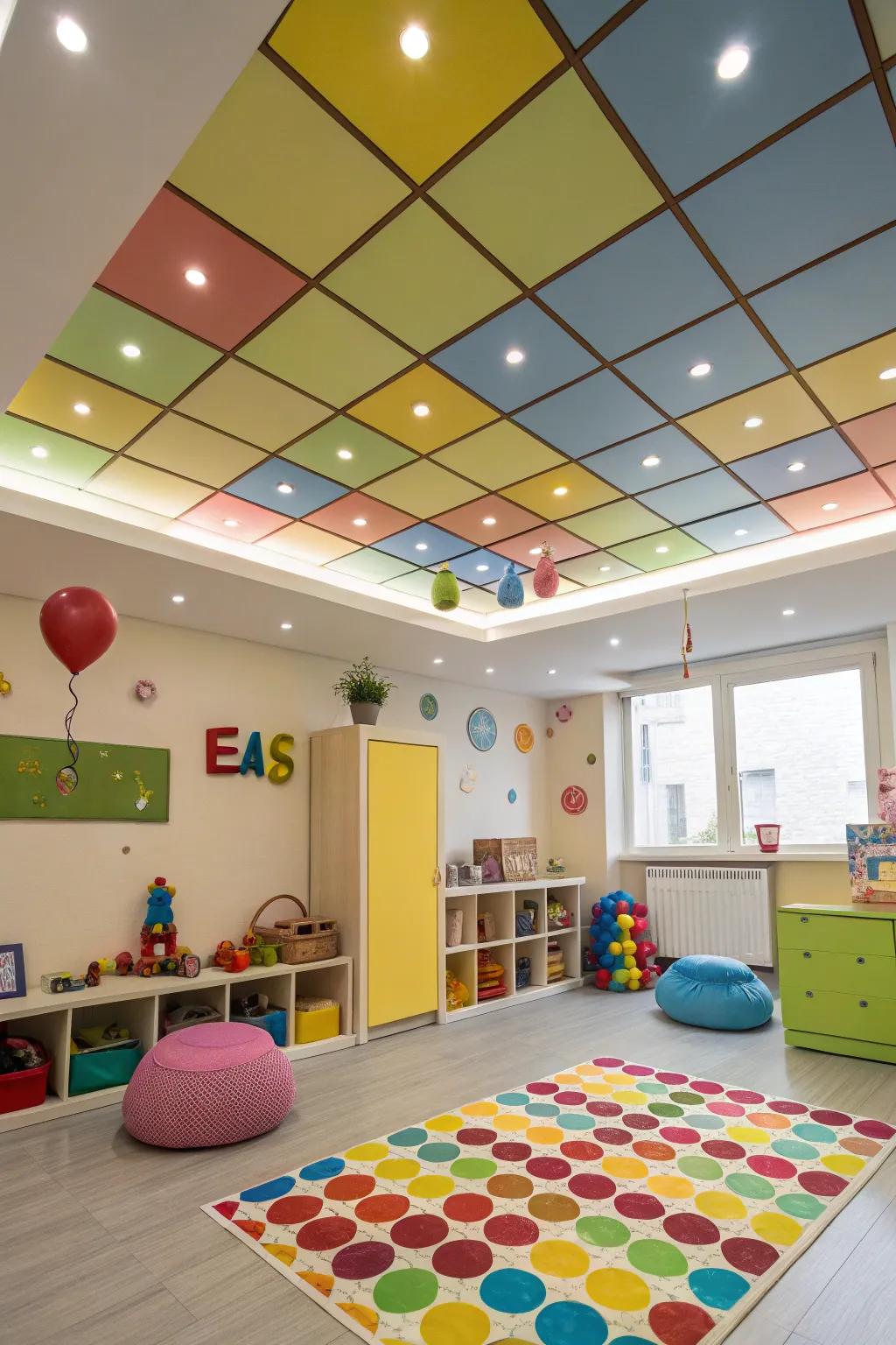 Incorporate vibrancy with colorful ceiling accents.