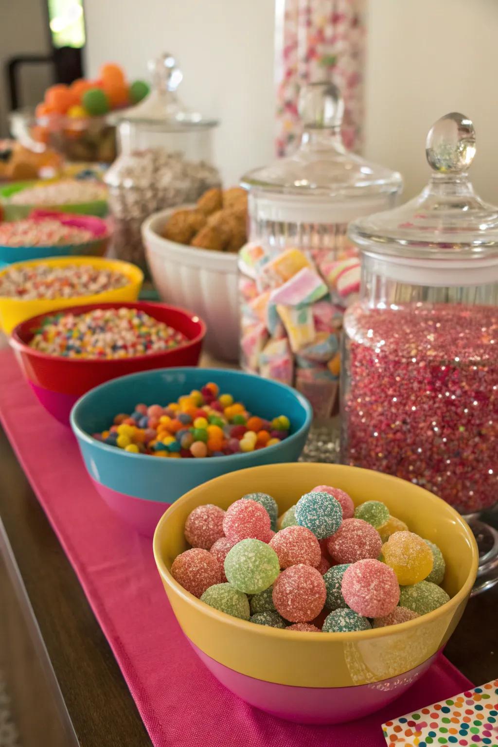 Edible shimmer adding sparkle to the candy display.