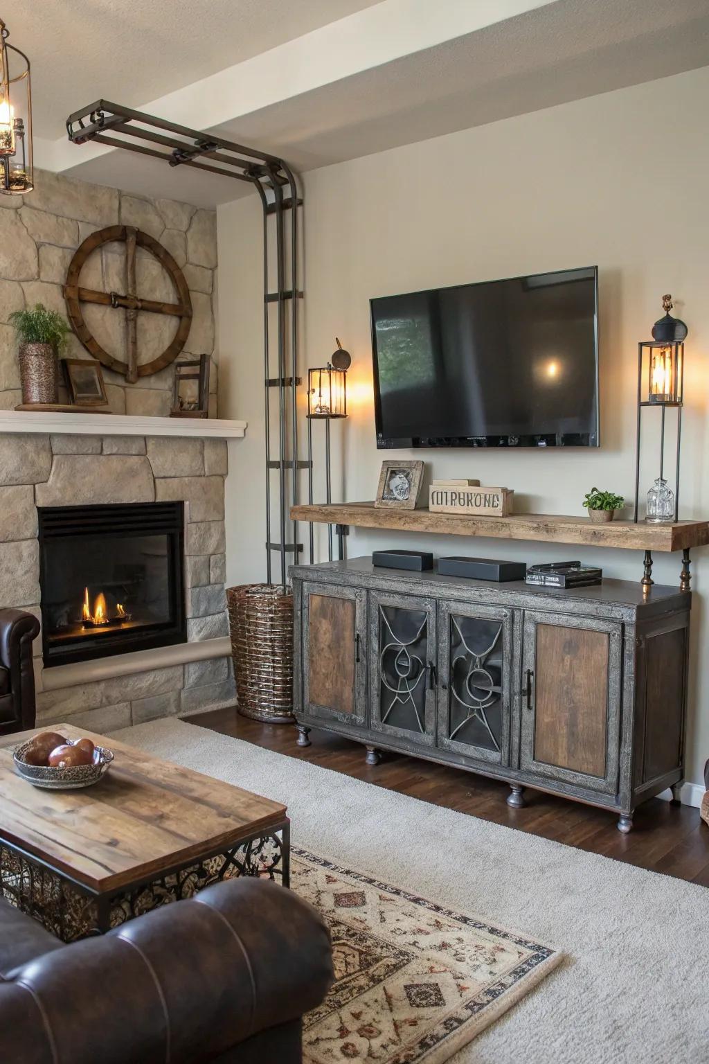 Metal details create a bold and chic industrial style.