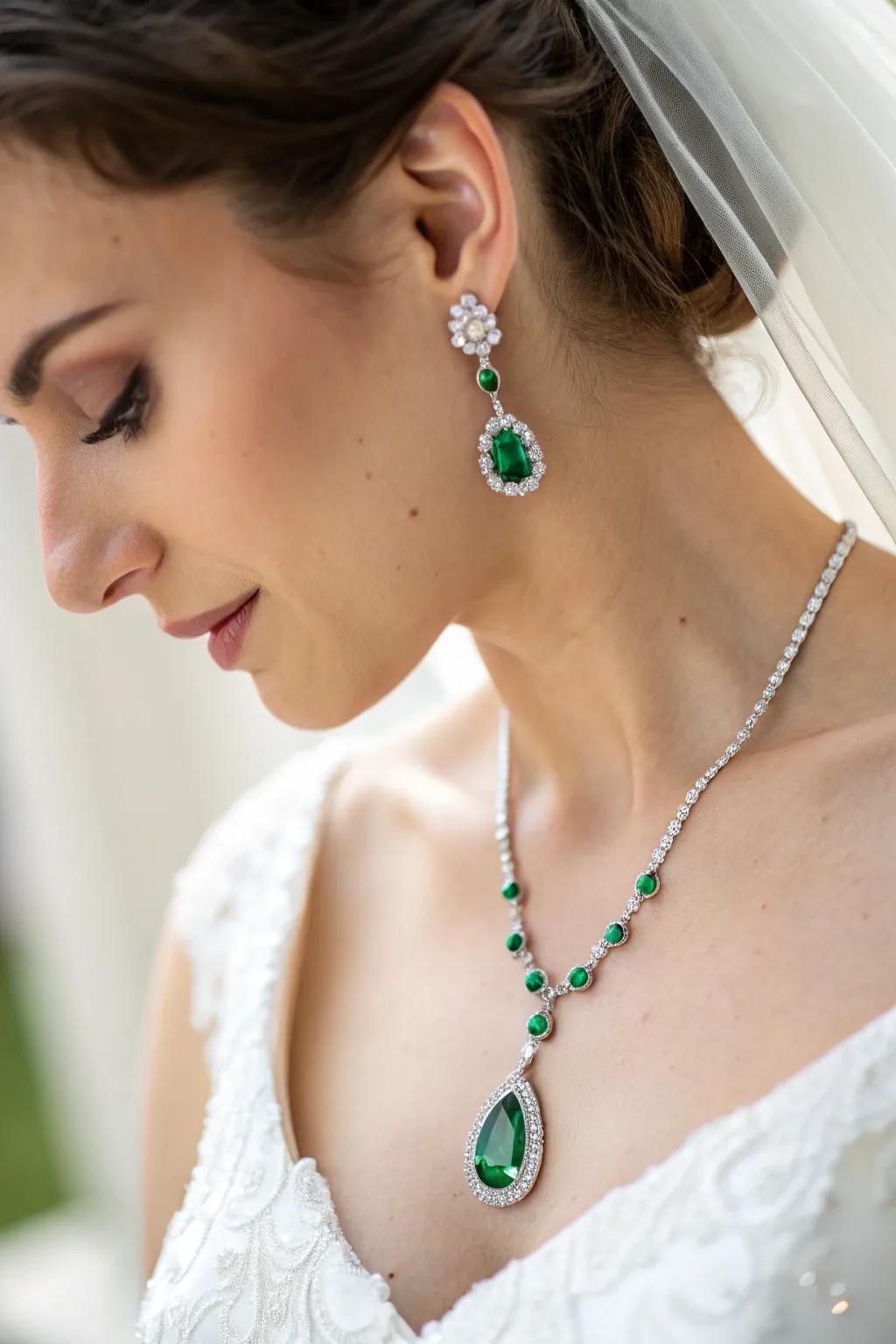 Bridal gemstones featuring elegant emerald stones.