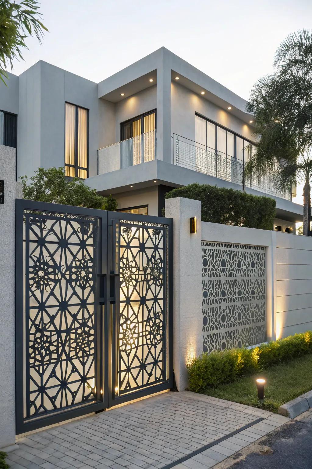 Geometric designs add a modern artistic touch to gateways.