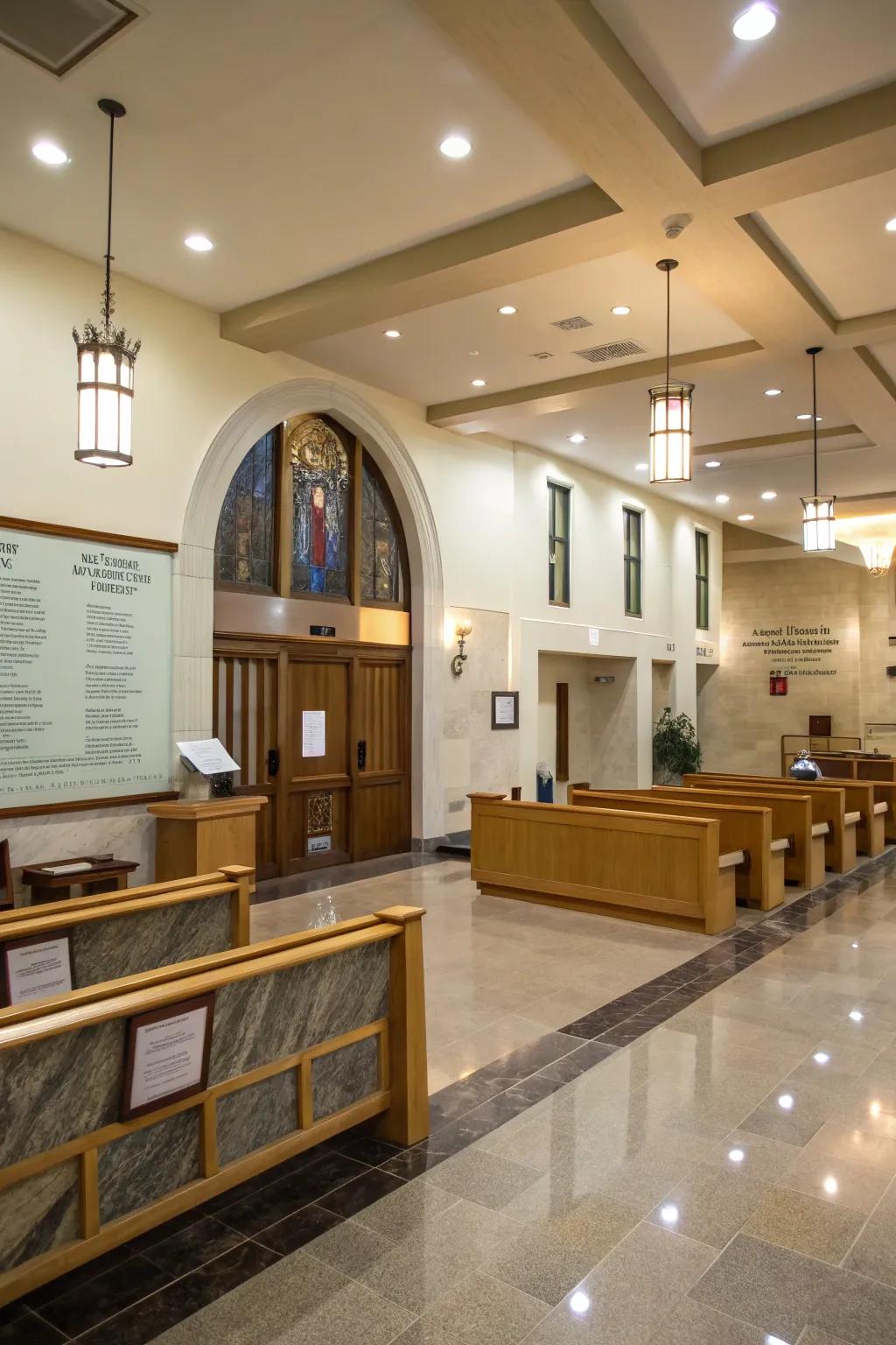 Areas improve efficiency in the church lobby.
