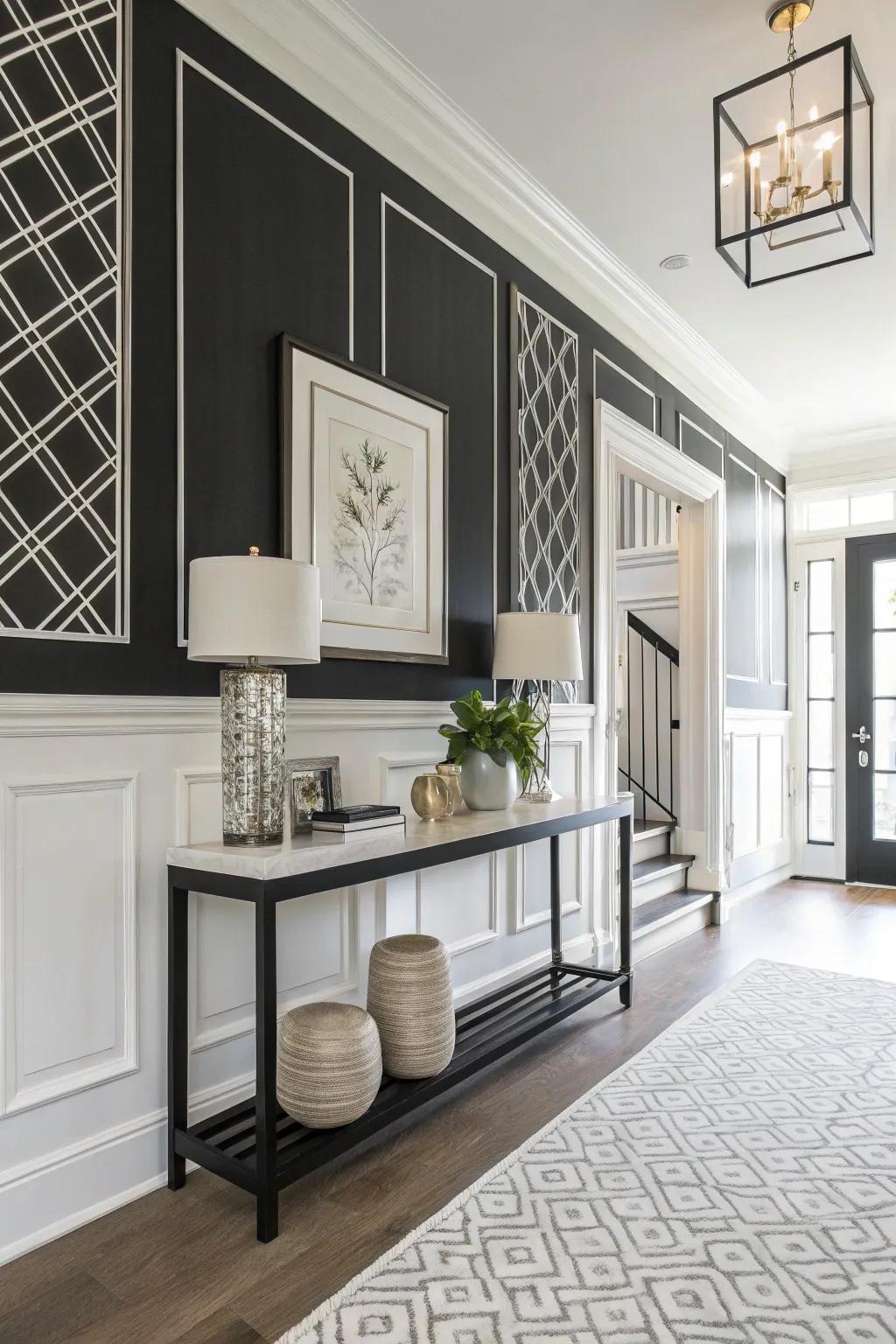 Showcase modern contrast with black and white.