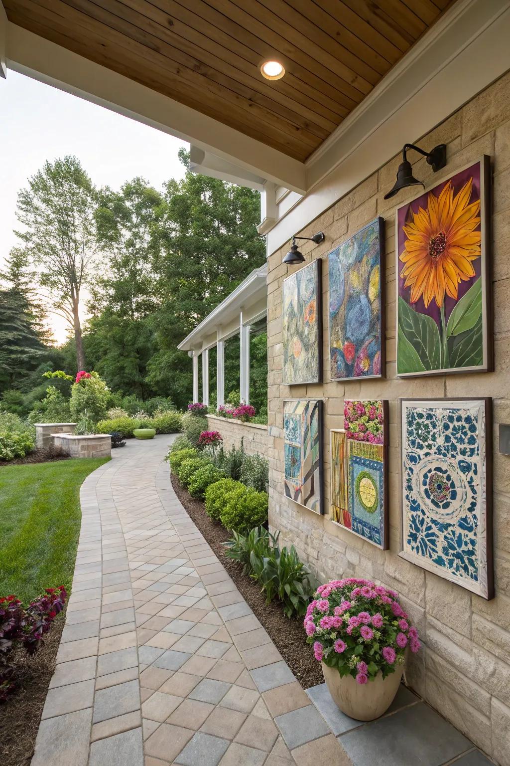 Add personality with an open-air art display on your patio wall.