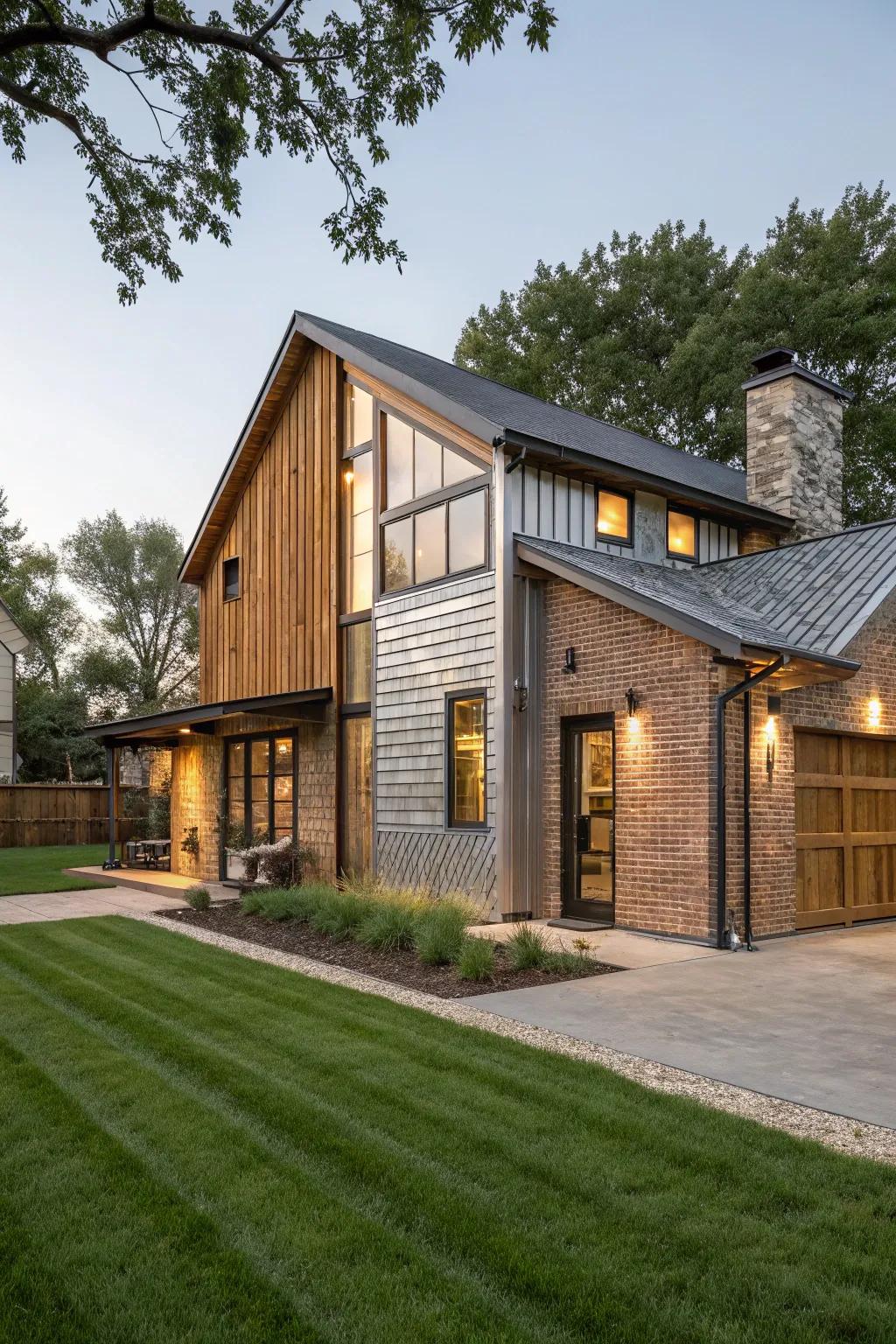 A unique facade showcasing a creative mix of materials.