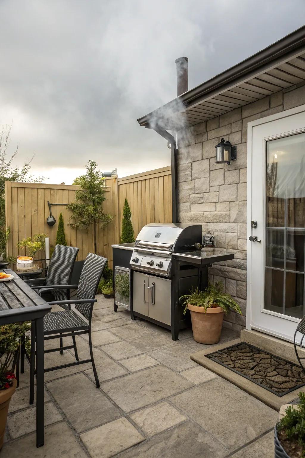 An outdoor barbecue station prepared for summer cookouts.