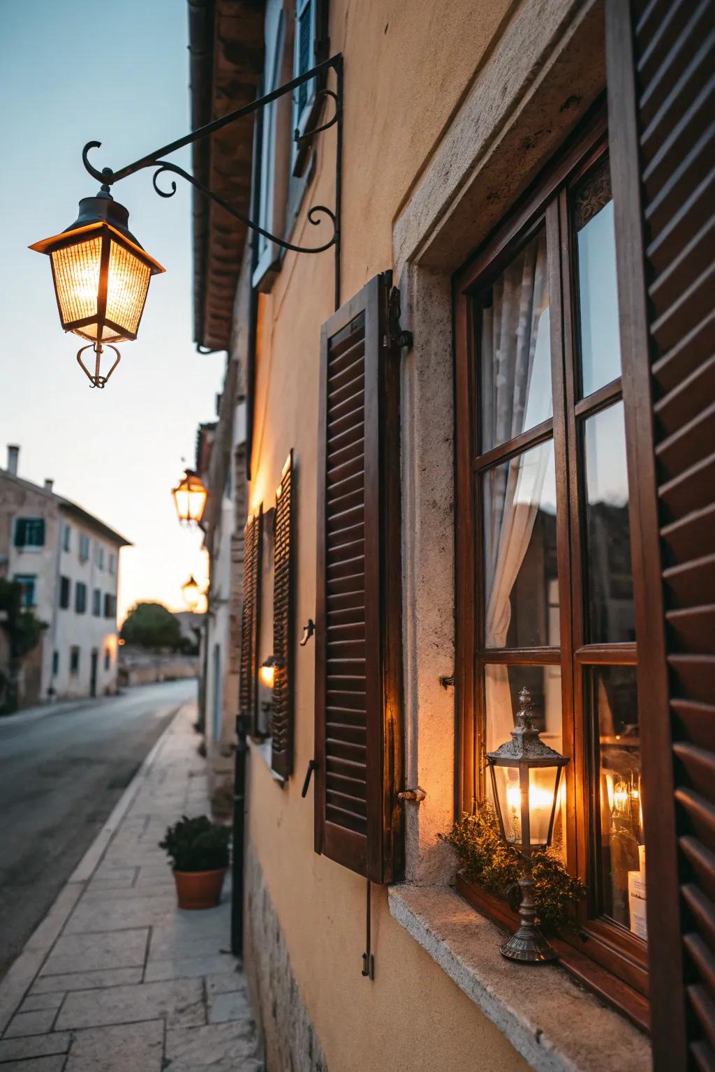 Window with cozy hanging lanterns