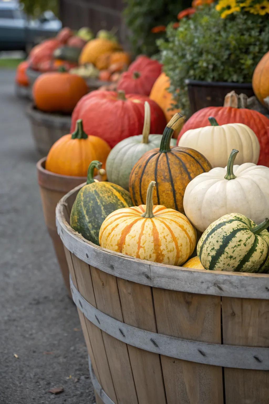Traditional gourds fashion a distinctive and varied autumn display.