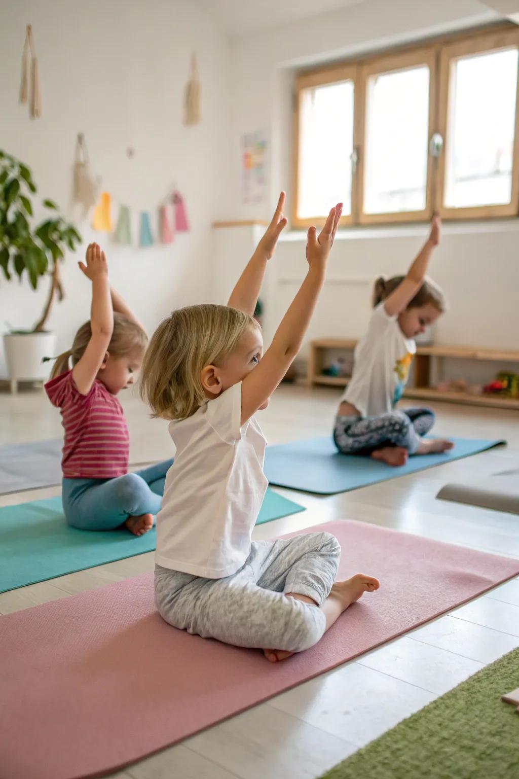 Toddler yoga introduces movement and mindfulness in a setting.