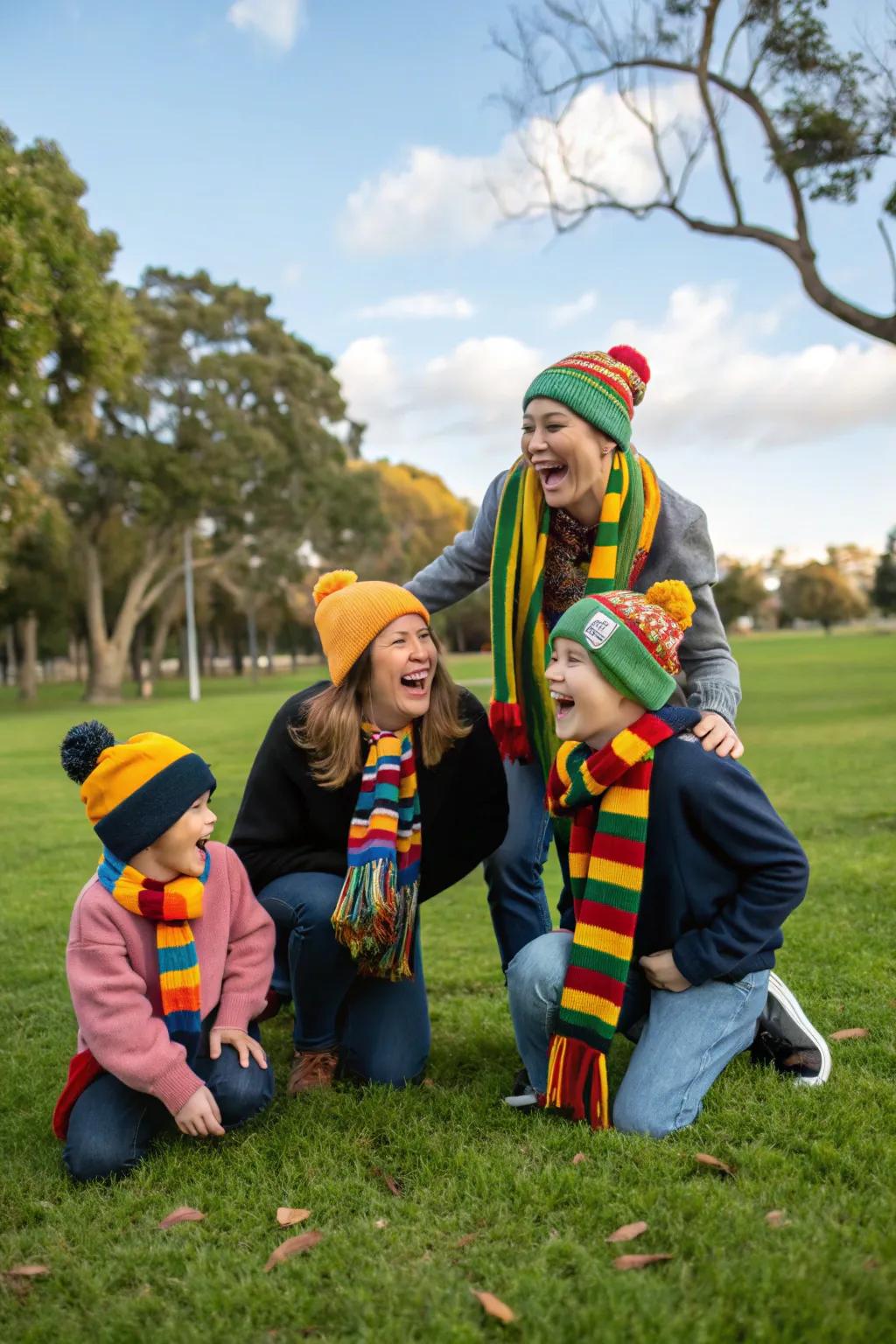 Wraps and hats introduce a touch of color and personality to seasonal family images.