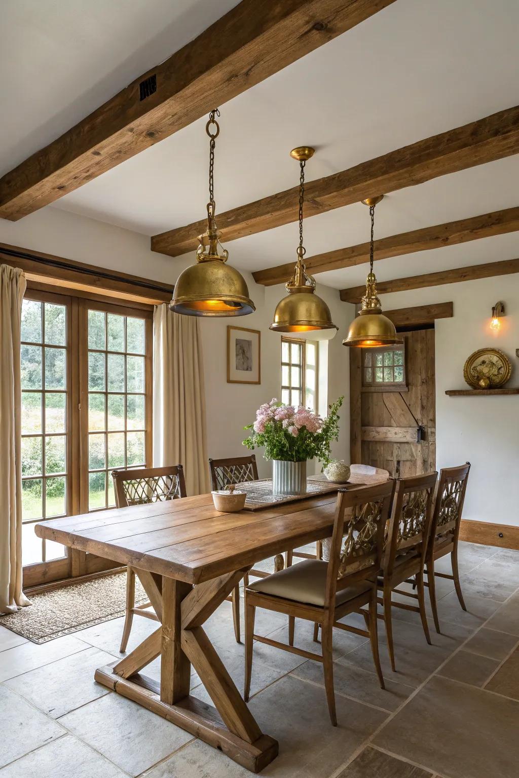 Vintage bronze accents bring luxury and history.