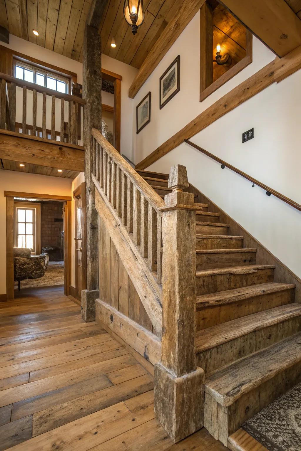 Salvaged wood adds history and character to your staircase.