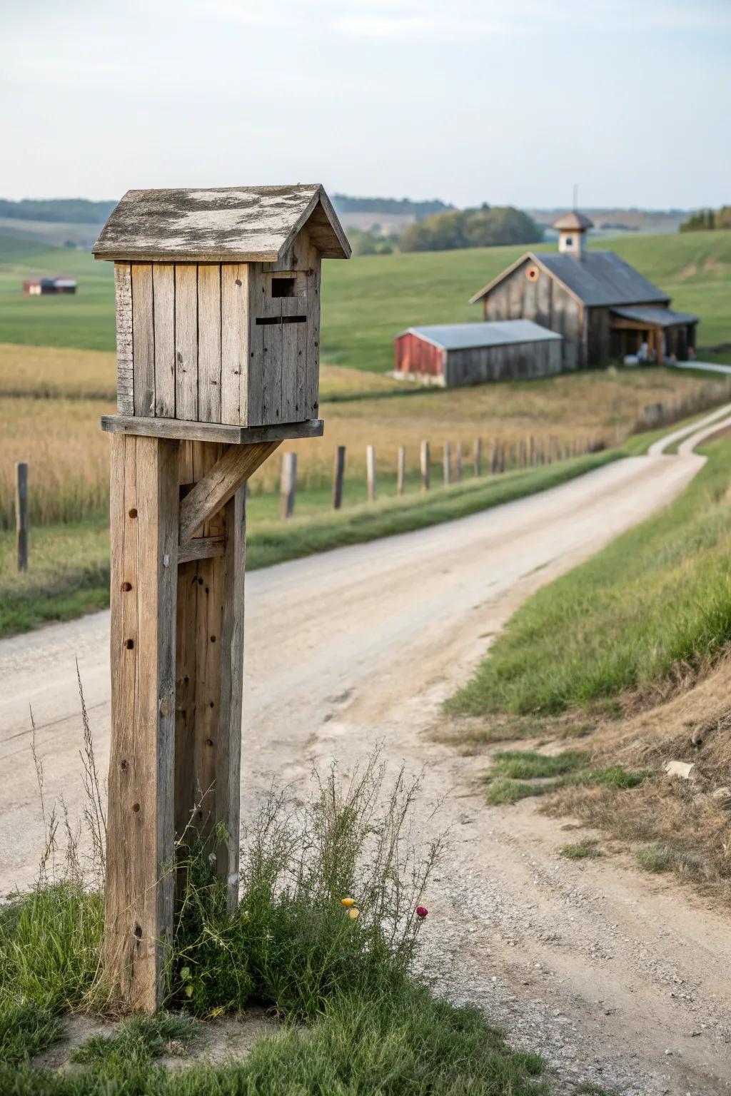 Reclaimed barn timber lends character and sustainability to this mailbox.
