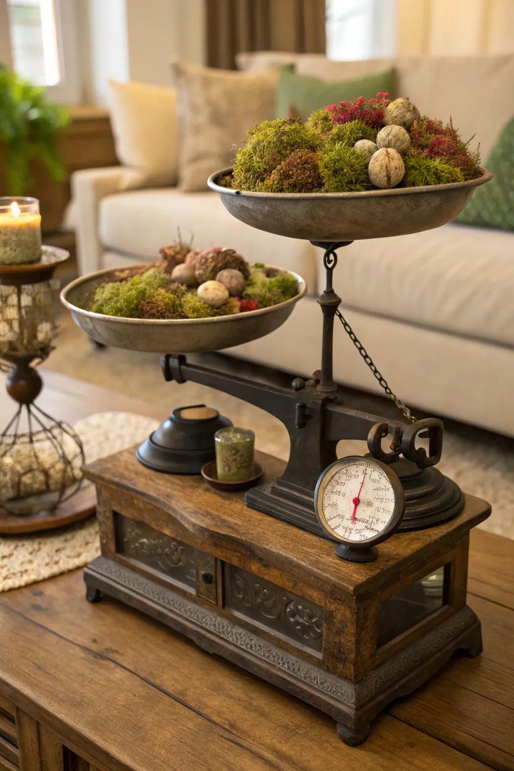 Aromatic ornamental bowls on a classic balance.