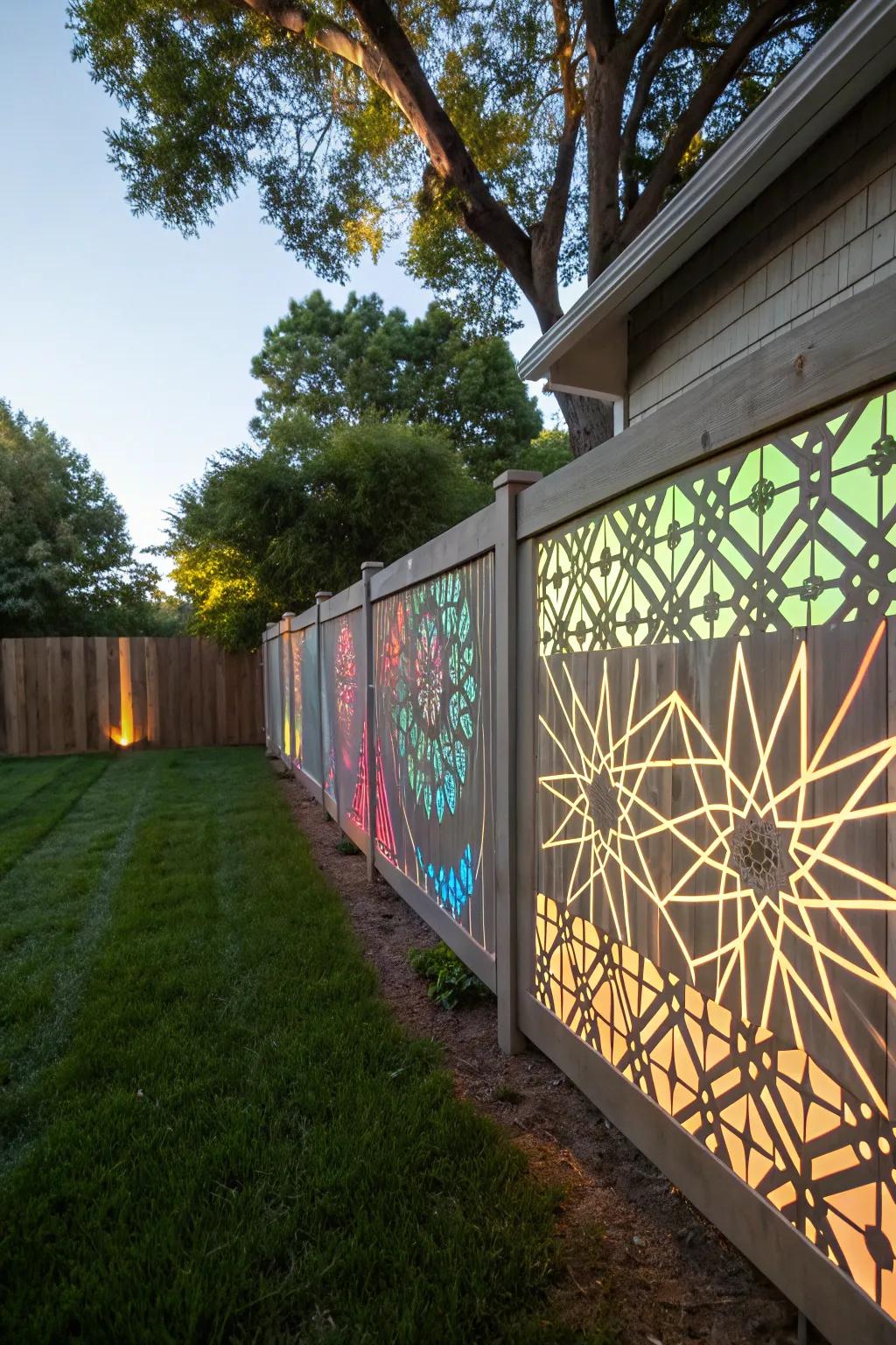 Geometric designs give an artistic expression to your fence lighting.