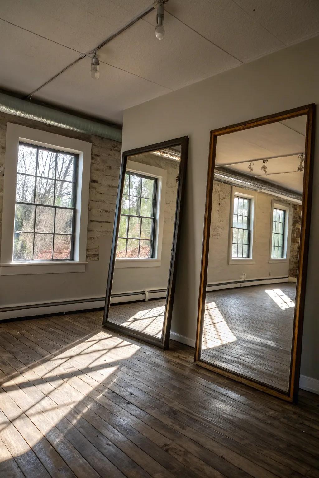 Reflective surfaces amplify natural light in the basement.