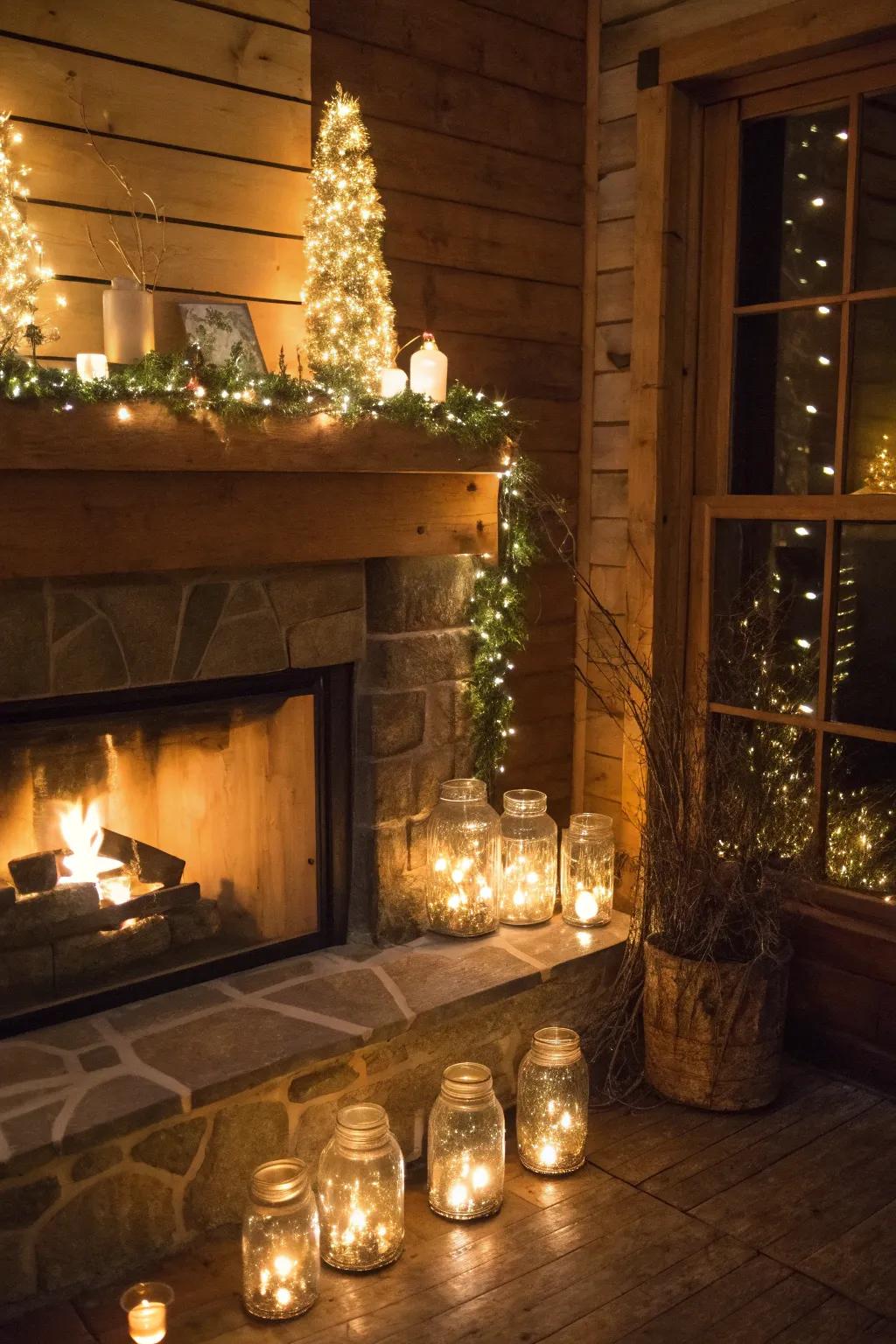 Mason jars provide a rustic and cozy lighting choice.