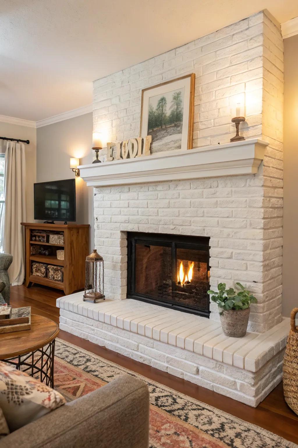 Revitalize your space with a recently painted brick fireplace.