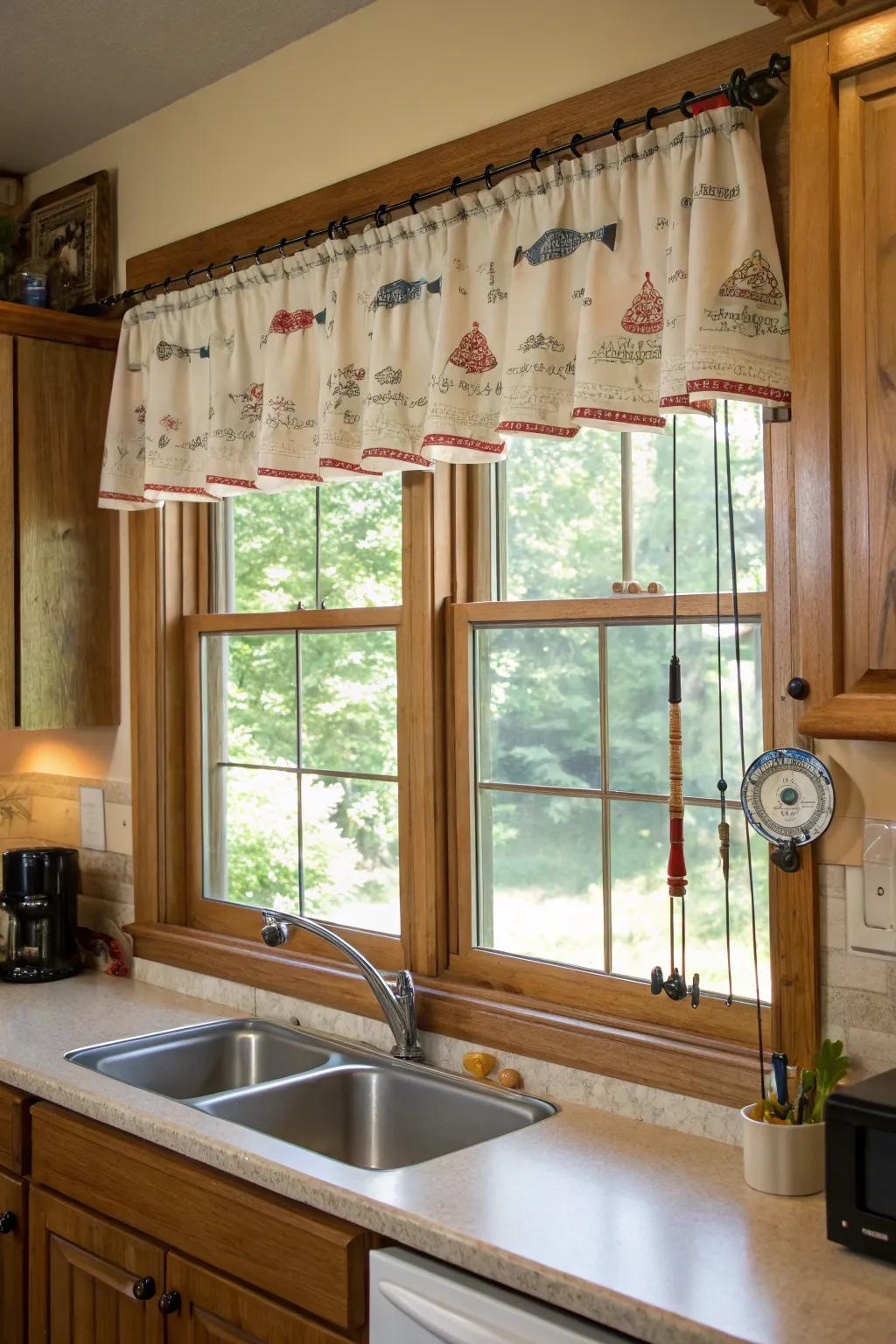 An angling tool valance adds a subtle nautical touch to windows.