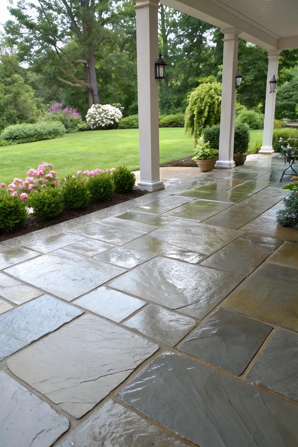 A sleek and finished flagstone patio.