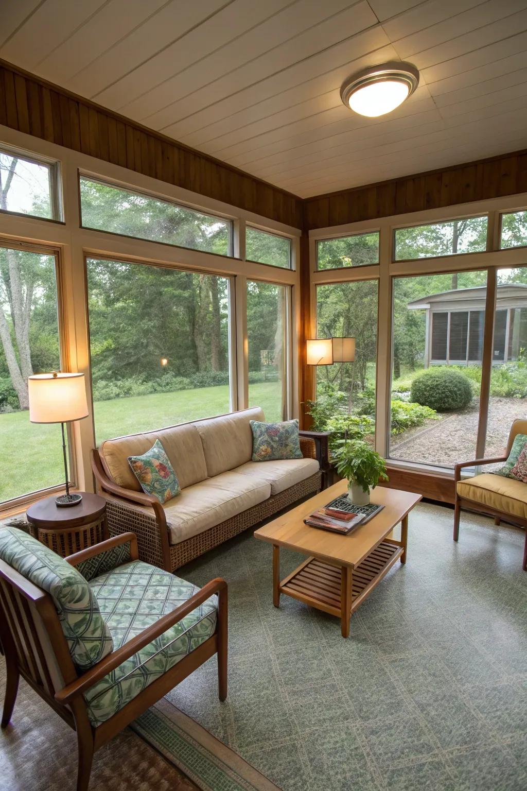 Linoleum flooring brings vintage charm and practicality to this room.