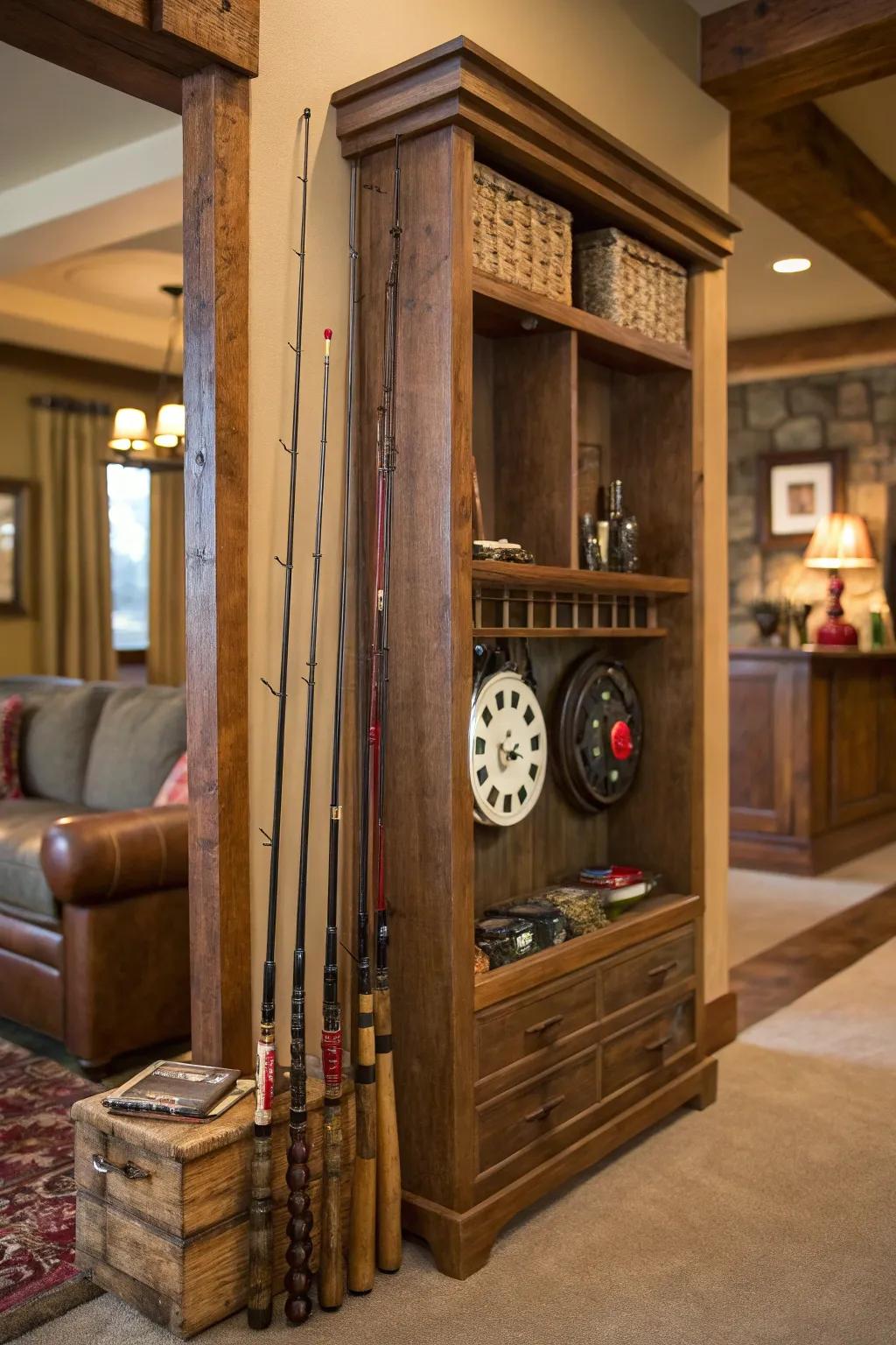 Fishing-themed decor that blends style and practicality.