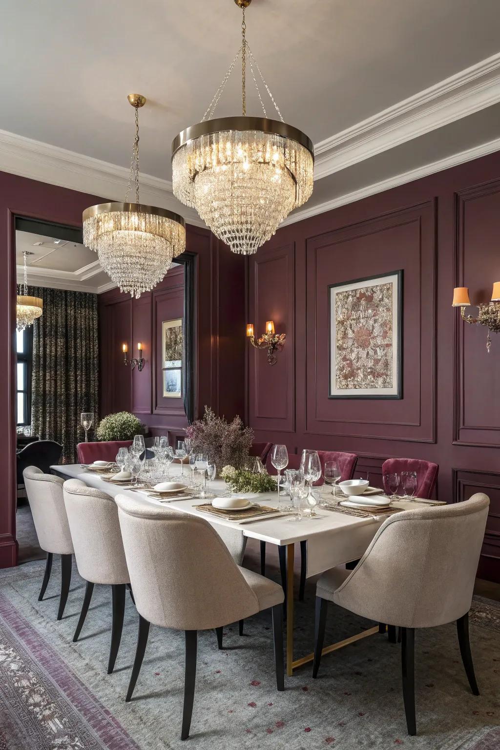A dramatic wall color contributes dimension and intimacy to your dining space.