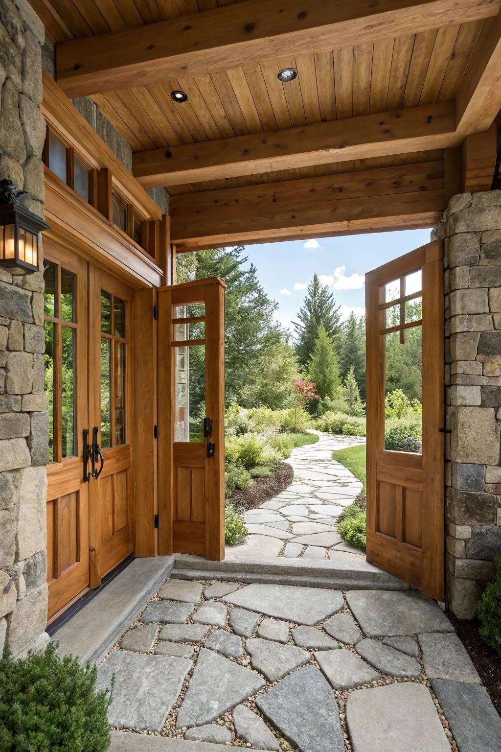 Authentic materials incorporating warmth and a genuine touch to the entrance.