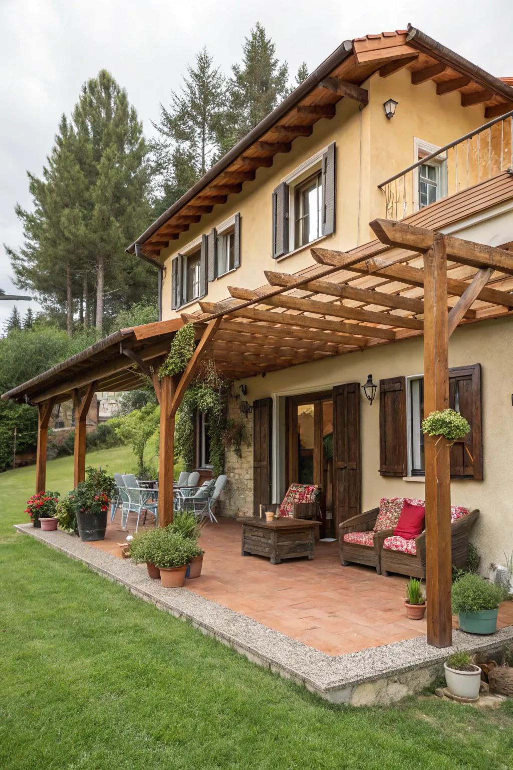 A shaded structure offers shade and style to your home's entrance.