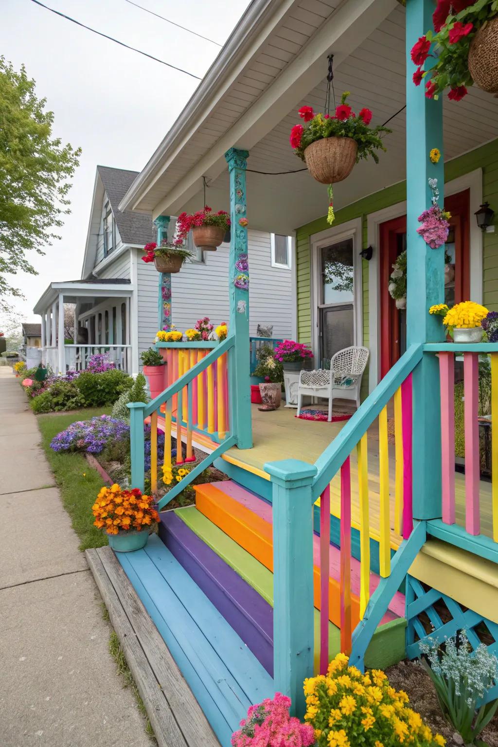 Bold colors turn railings into a cheerful statement piece.