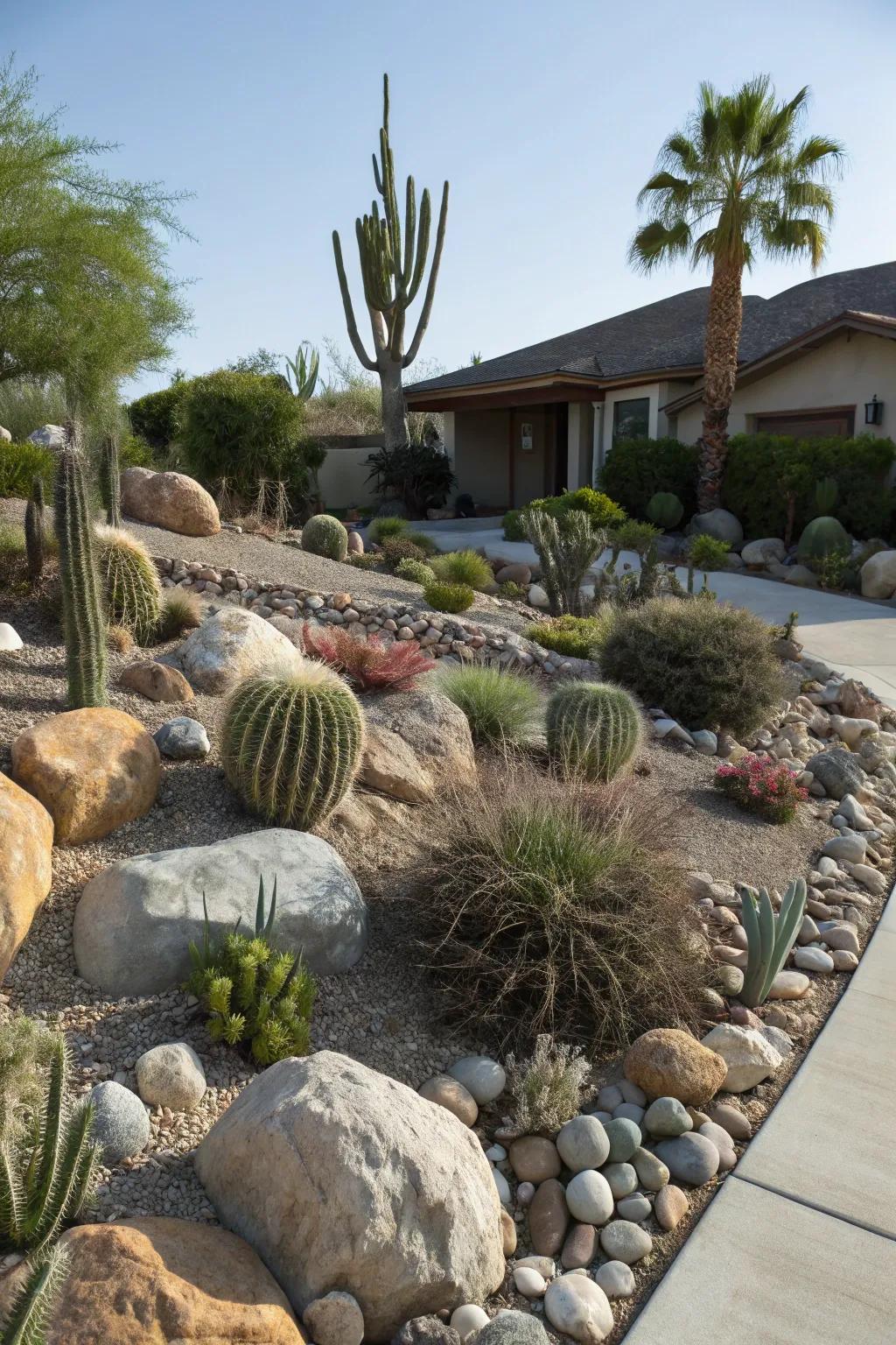 Stone arrangements blend effortlessly with the desert environment.