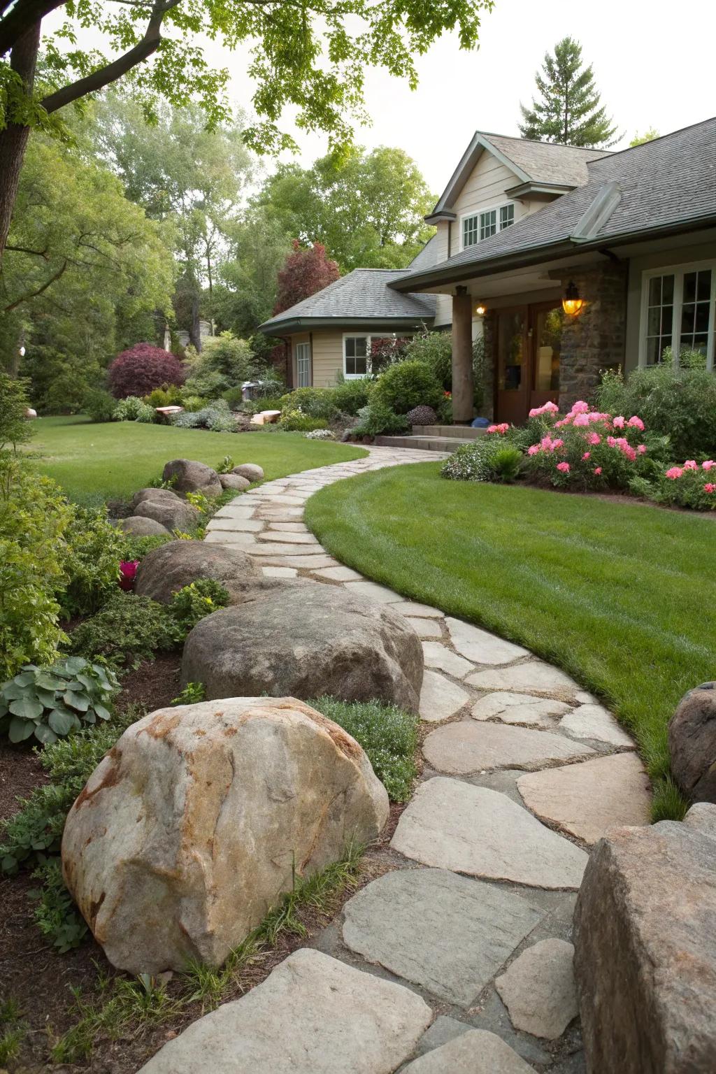 Deliver a brave entrance declaration through sizable stones at your gateway.