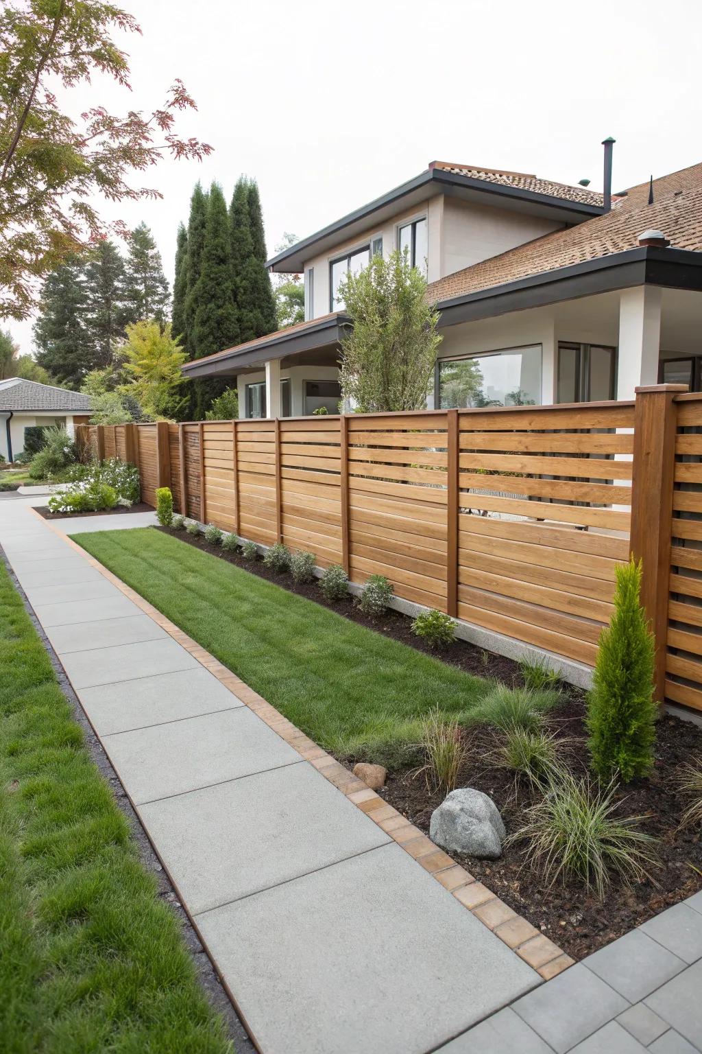Contemporary privacy fencing offers privacy and modern style.