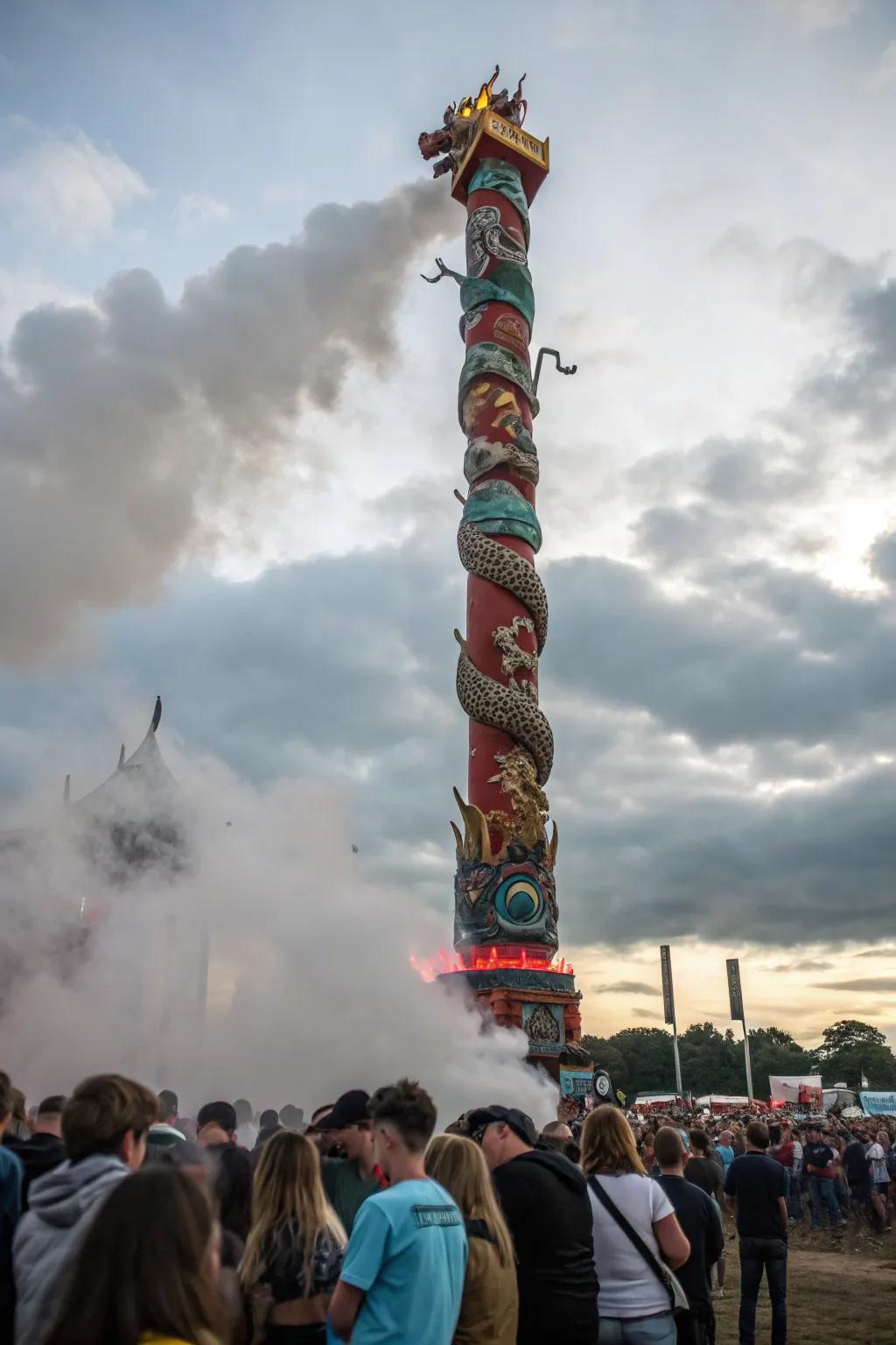 <strong><em>Creature totems from myths enchant and fascinate people at festivals</em></strong>.&rdquo; loading=&rdquo;lazy&rdquo; class=&rdquo;pimg&rdquo;>
	</picture><figcaption><strong><em>Creature totems from myths enchant and fascinate people at festivals</em></strong>.</figcaption></figure>
<p>Use mythical creatures like unicorns or dragons as totems. I remember making a dragon totem that &lsquo;breathed&rsquo; mist, and it was a showstopper!</p>
<h3>A few suggestions:</h3>
<ul class=