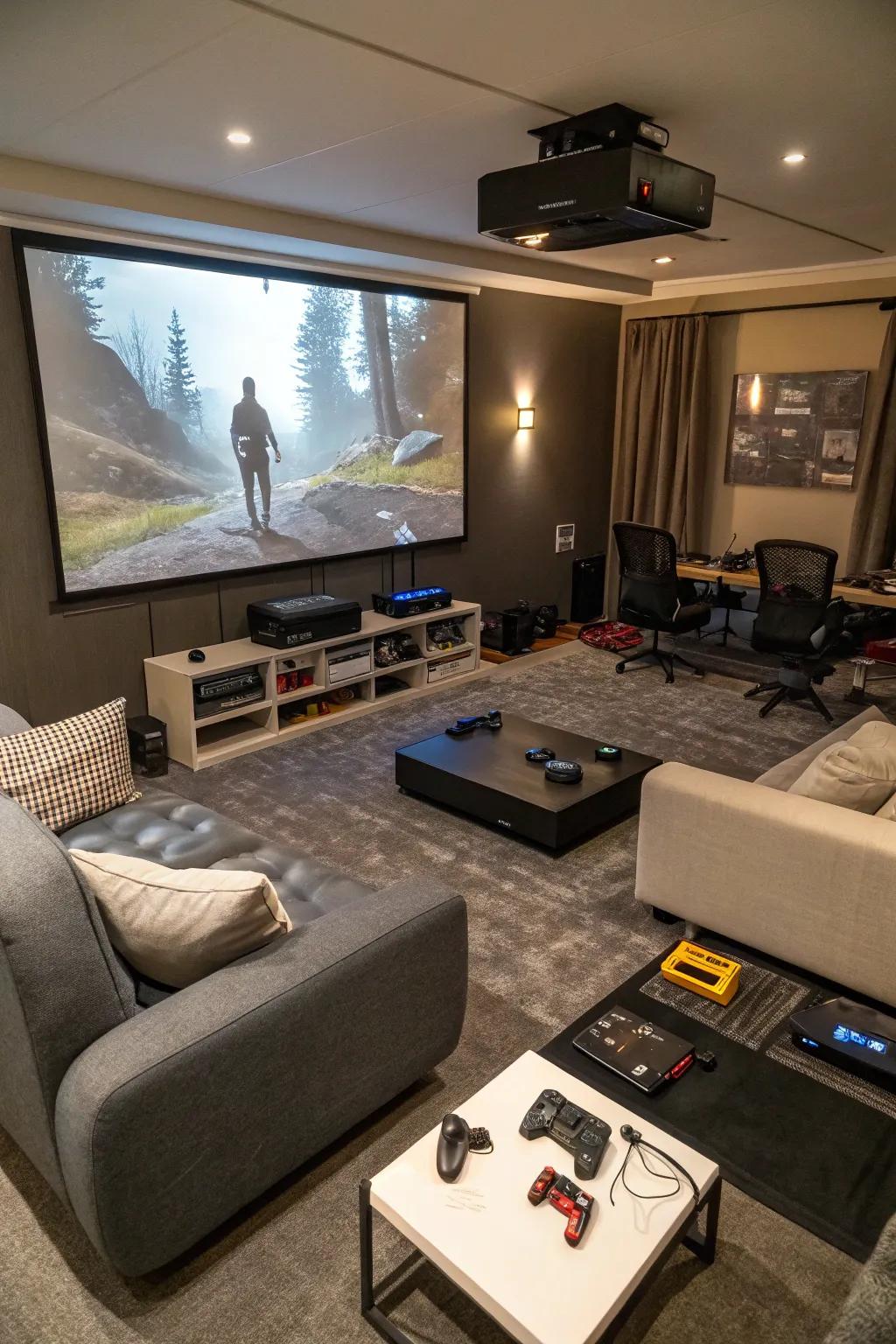 A projector transforms your gaming sessions into a cinematic experience.