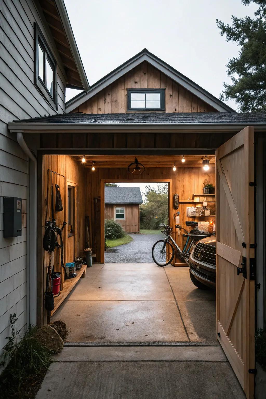 A stylish covered walkway that allows seamless access between the home and the garage.