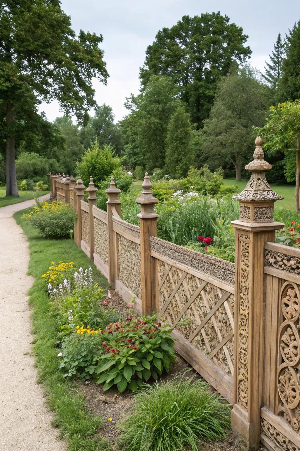 Custom designs add artistic flair to garden fences.